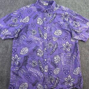 Wes & Willy Shirt Medium Louisville City Logo Geometric Short Sleeve Button Up